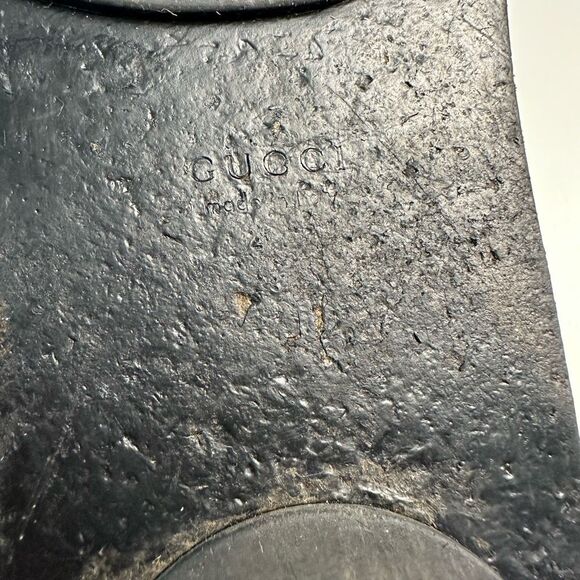 GUCCI Black Web Stripe GG Sandal 40.5 Flat Flip Flop Leather Guccissima Embossed - Picture 11 of 12